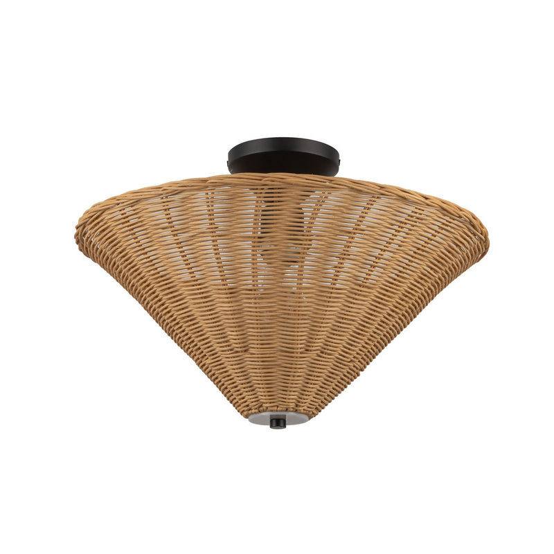 One Light Semi-Flush Mount<br /><span style="color:#4AB0CE;">Entrega: 4-10 dias en USA</span><br /><span style="color:#4AB0CE;font-size:60%;">PREGUNTE POR ENTREGA EN PANAMA</span><br />Collection: Bridgette<br />Finish: Matte Black/Rattan