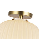 One Light Semi-Flush Mount<br /><span style="color:#4AB0CE;">Entrega: 4-10 dias en USA</span><br /><span style="color:#4AB0CE;font-size:60%;">PREGUNTE POR ENTREGA EN PANAMA</span><br />Collection: Cherise<br />Finish: Brushed Gold/Glossy Ribbed Opal Glass