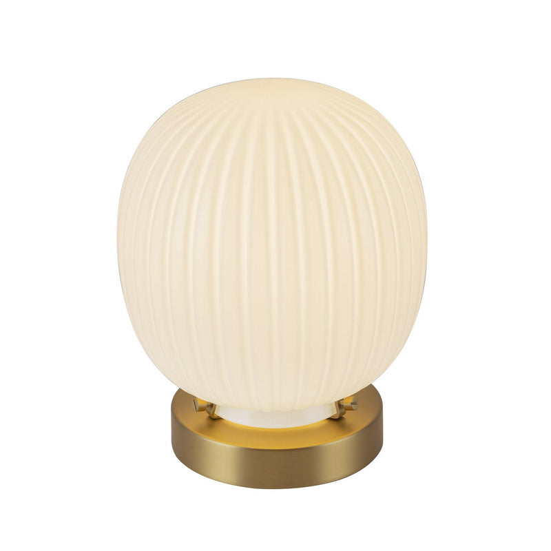 One Light Table Lamp<br /><span style="color:#4AB0CE;">Entrega: 2-3 semanas en USA</span><br /><span style="color:#4AB0CE;font-size:60%;">PREGUNTE POR ENTREGA EN PANAMA</span><br />Collection: Cherise<br />Finish: Brushed Gold/Glossy Ribbed Opal Glass