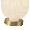 One Light Table Lamp<br /><span style="color:#4AB0CE;">Entrega: 4-10 dias en USA</span><br /><span style="color:#4AB0CE;font-size:60%;">PREGUNTE POR ENTREGA EN PANAMA</span><br />Collection: Cherise<br />Finish: Brushed Gold/Glossy Ribbed Opal Glass