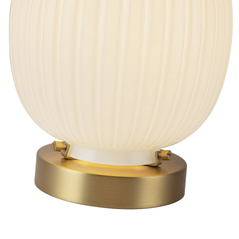 One Light Table Lamp<br /><span style="color:#4AB0CE;">Entrega: 4-10 dias en USA</span><br /><span style="color:#4AB0CE;font-size:60%;">PREGUNTE POR ENTREGA EN PANAMA</span><br />Collection: Cherise<br />Finish: Brushed Gold/Glossy Ribbed Opal Glass