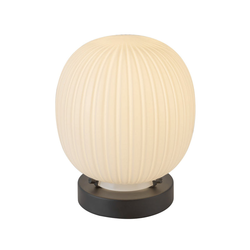 One Light Table Lamp<br /><span style="color:#4AB0CE;">Entrega: 4-10 dias en USA</span><br /><span style="color:#4AB0CE;font-size:60%;">PREGUNTE POR ENTREGA EN PANAMA</span><br />Collection: Cherise<br />Finish: Matte Black/Glossy Ribbed Opal Glass