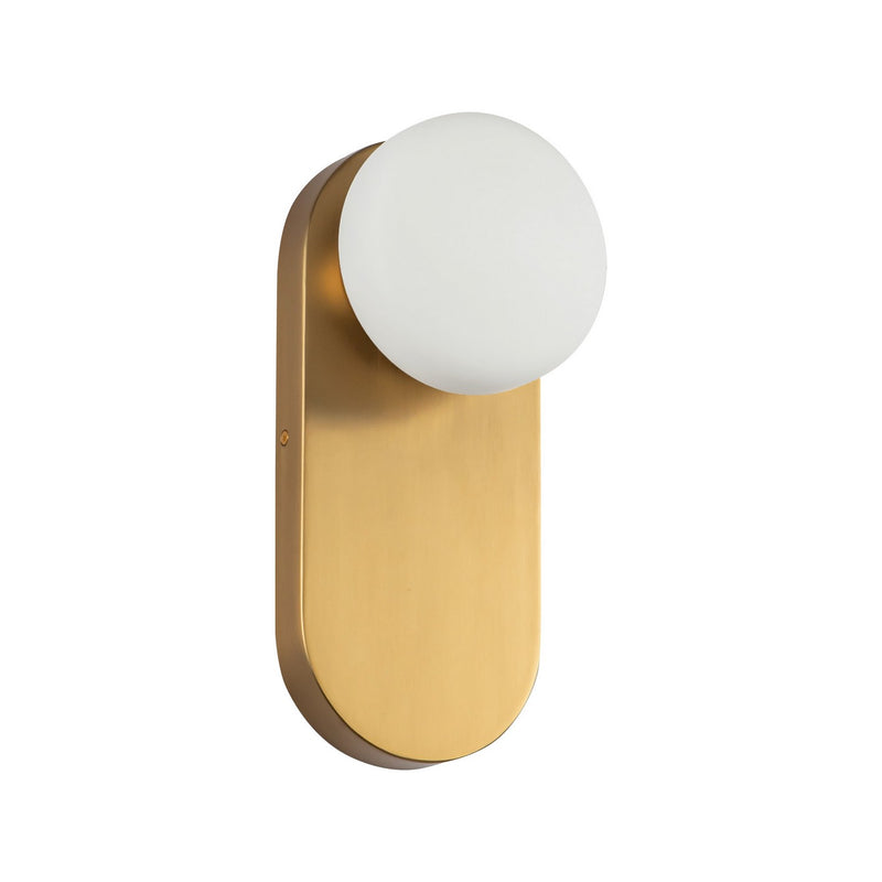 One Light Vanity<br /><span style="color:#4AB0CE;">Entrega: 4-10 dias en USA</span><br /><span style="color:#4AB0CE;font-size:60%;">PREGUNTE POR ENTREGA EN PANAMA</span><br />Collection: Ariel<br />Finish: Brushed Gold/Opal Glass