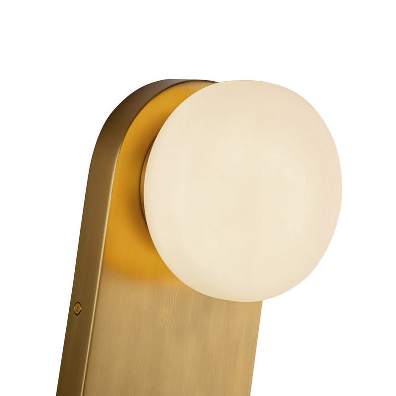 One Light Vanity<br /><span style="color:#4AB0CE;">Entrega: 4-10 dias en USA</span><br /><span style="color:#4AB0CE;font-size:60%;">PREGUNTE POR ENTREGA EN PANAMA</span><br />Collection: Ariel<br />Finish: Brushed Gold/Opal Glass