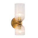 Two Light Vanity<br /><span style="color:#4AB0CE;">Entrega: 4-10 dias en USA</span><br /><span style="color:#4AB0CE;font-size:60%;">PREGUNTE POR ENTREGA EN PANAMA</span><br />Collection: Nelly<br />Finish: Brushed Gold/Clear Ribbed Glass