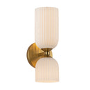Two Light Vanity<br /><span style="color:#4AB0CE;">Entrega: 4-10 dias en USA</span><br /><span style="color:#4AB0CE;font-size:60%;">PREGUNTE POR ENTREGA EN PANAMA</span><br />Collection: Nelly<br />Finish: Brushed Gold/Glossy Ribbed Opal Glass