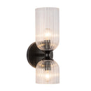 Two Light Vanity<br /><span style="color:#4AB0CE;">Entrega: 4-10 dias en USA</span><br /><span style="color:#4AB0CE;font-size:60%;">PREGUNTE POR ENTREGA EN PANAMA</span><br />Collection: Nelly<br />Finish: Matte Black/Clear Ribbed Glass