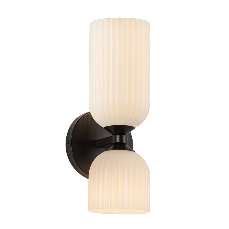 Two Light Vanity<br /><span style="color:#4AB0CE;">Entrega: 2-3 semanas en USA</span><br /><span style="color:#4AB0CE;font-size:60%;">PREGUNTE POR ENTREGA EN PANAMA</span><br />Collection: Nelly<br />Finish: Matte Black/Glossy Ribbed Opal Glass