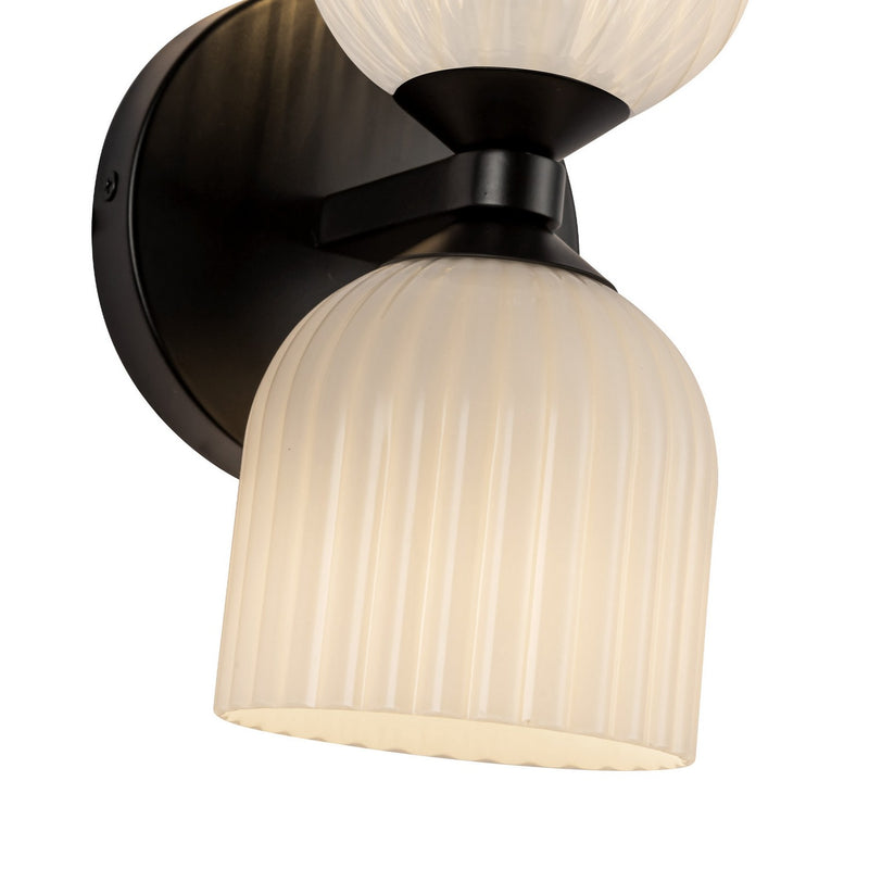 Alora - WV442612MBGR - Two Light Vanity - Nelly - Matte Black/Glossy Ribbed Opal Glass