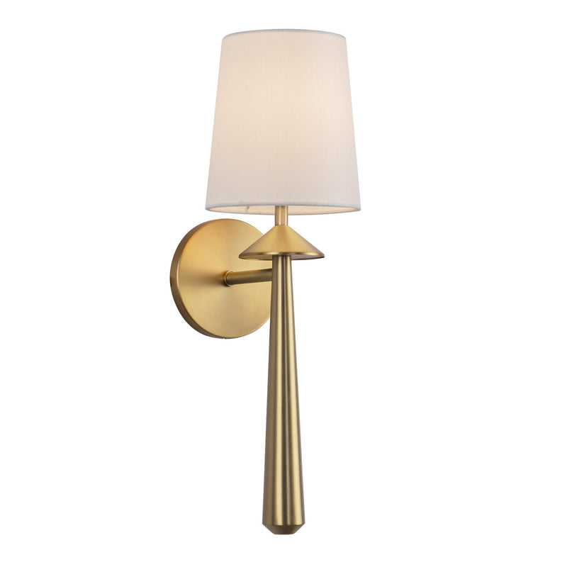 One Light Vanity<br /><span style="color:#4AB0CE;">Entrega: 4-10 dias en USA</span><br /><span style="color:#4AB0CE;font-size:60%;">PREGUNTE POR ENTREGA EN PANAMA</span><br />Collection: Bridgette<br />Finish: Brushed Gold/White Linen