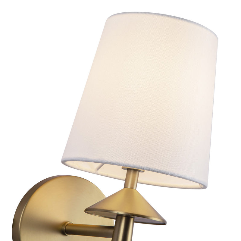 One Light Vanity<br /><span style="color:#4AB0CE;">Entrega: 4-10 dias en USA</span><br /><span style="color:#4AB0CE;font-size:60%;">PREGUNTE POR ENTREGA EN PANAMA</span><br />Collection: Bridgette<br />Finish: Brushed Gold/White Linen
