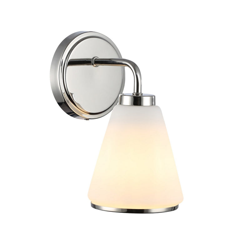 One Light Wall Sconce<br /><span style="color:#4AB0CE;">Entrega: 4-10 dias en USA</span><br /><span style="color:#4AB0CE;font-size:60%;">PREGUNTE POR ENTREGA EN PANAMA</span><br />Collection: Zoey<br />Finish: Polished Nickel