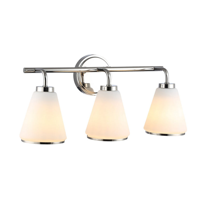Three Light Bathroom Vanity<br /><span style="color:#4AB0CE;">Entrega: 4-10 dias en USA</span><br /><span style="color:#4AB0CE;font-size:60%;">PREGUNTE POR ENTREGA EN PANAMA</span><br />Collection: Zoey<br />Finish: Polished Nickel