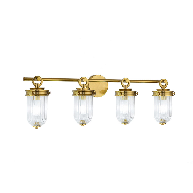 Four Light Bathroom Vanity<br /><span style="color:#4AB0CE;">Entrega: 4-10 dias en USA</span><br /><span style="color:#4AB0CE;font-size:60%;">PREGUNTE POR ENTREGA EN PANAMA</span><br />Collection: Myla<br />Finish: Vintage Brass