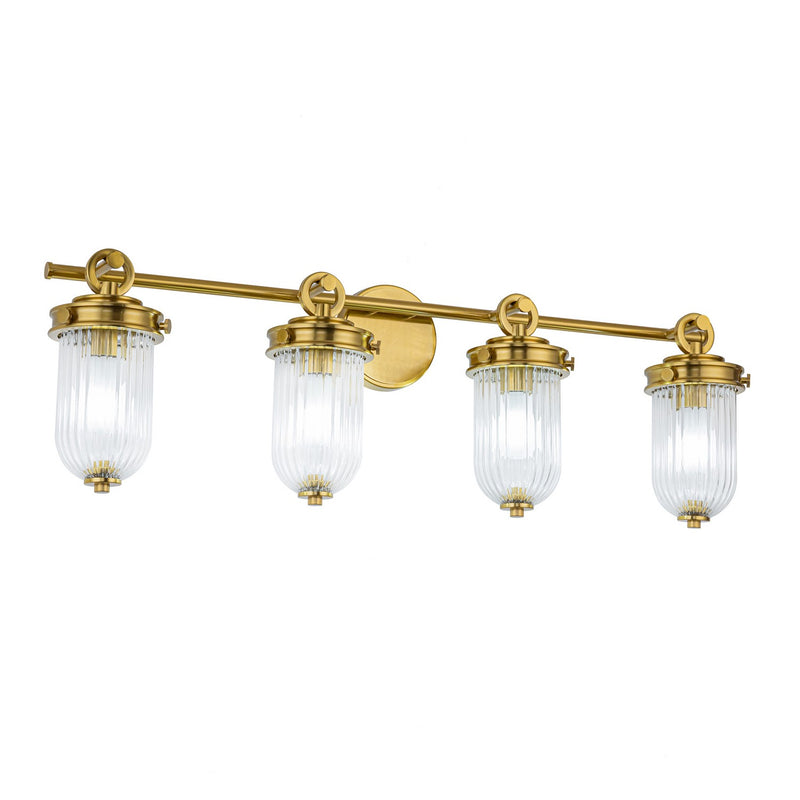 Four Light Bathroom Vanity<br /><span style="color:#4AB0CE;">Entrega: 4-10 dias en USA</span><br /><span style="color:#4AB0CE;font-size:60%;">PREGUNTE POR ENTREGA EN PANAMA</span><br />Collection: Myla<br />Finish: Vintage Brass