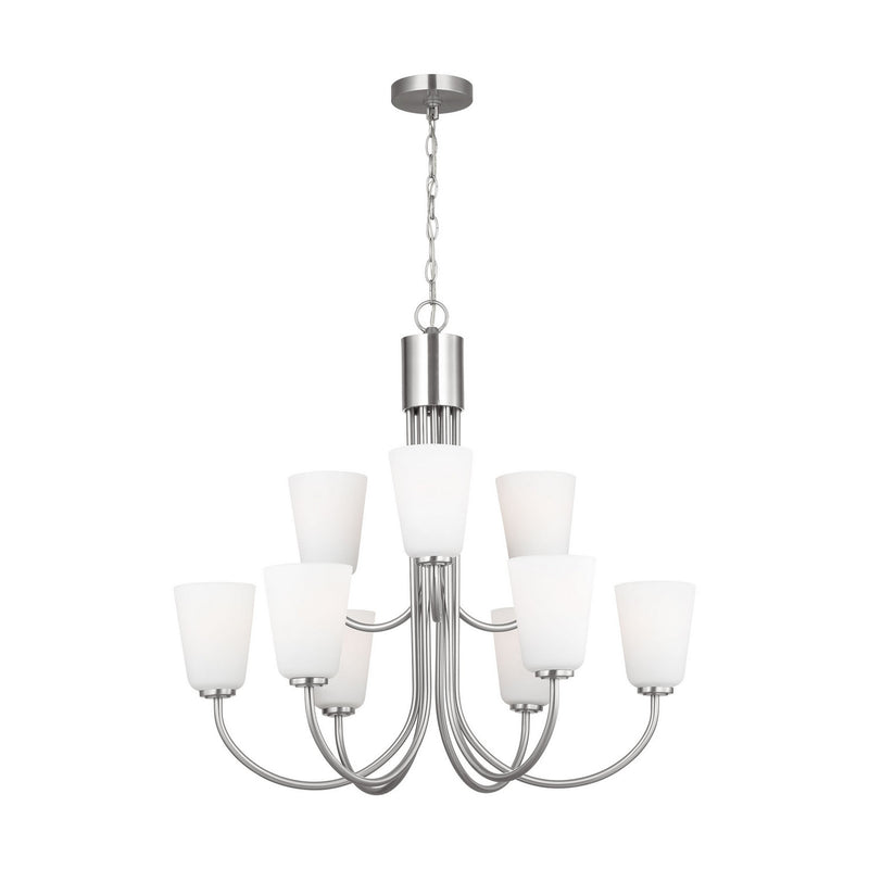 Nine Light Chandelier<br /><span style="color:#4AB0CE;">Entrega: 4-10 dias en USA</span><br /><span style="color:#4AB0CE;font-size:60%;">PREGUNTE POR ENTREGA EN PANAMA</span><br />Collection: Miles<br />Finish: Brushed Nickel