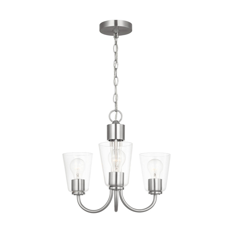 Three Light Chandelier<br /><span style="color:#4AB0CE;">Entrega: 4-10 dias en USA</span><br /><span style="color:#4AB0CE;font-size:60%;">PREGUNTE POR ENTREGA EN PANAMA</span><br />Collection: Miles<br />Finish: Brushed Nickel