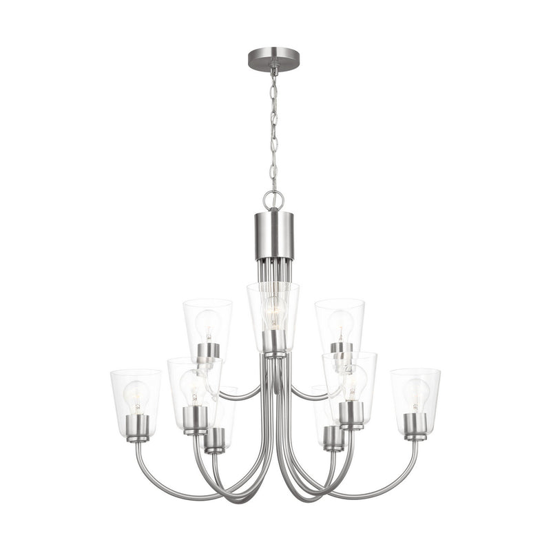 Nine Light Chandelier<br /><span style="color:#4AB0CE;">Entrega: 4-10 dias en USA</span><br /><span style="color:#4AB0CE;font-size:60%;">PREGUNTE POR ENTREGA EN PANAMA</span><br />Collection: Miles<br />Finish: Brushed Nickel