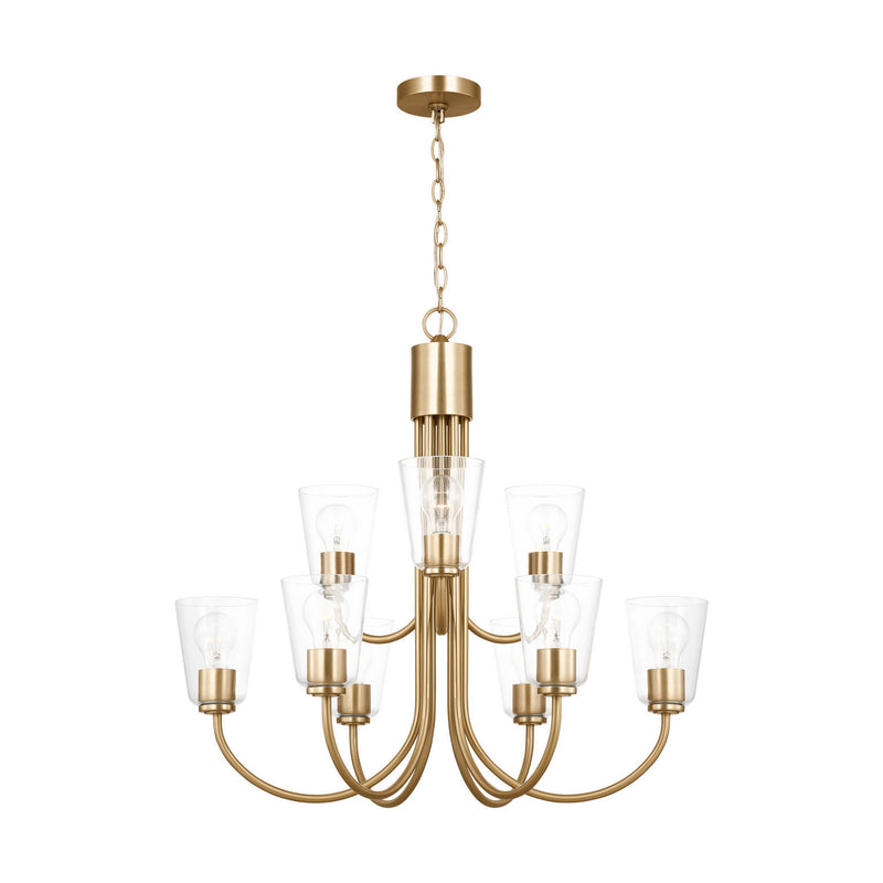 Nine Light Chandelier<br /><span style="color:#4AB0CE;">Entrega: 4-10 dias en USA</span><br /><span style="color:#4AB0CE;font-size:60%;">PREGUNTE POR ENTREGA EN PANAMA</span><br />Collection: Miles<br />Finish: Satin Brass