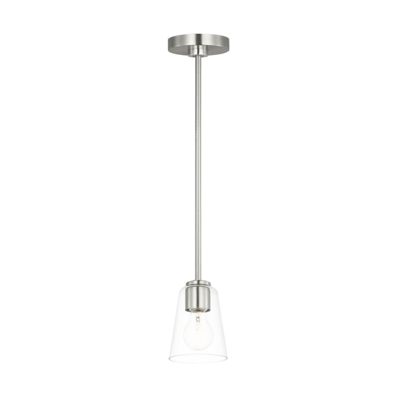 One Light Mini-Pendant<br /><span style="color:#4AB0CE;">Entrega: 4-10 dias en USA</span><br /><span style="color:#4AB0CE;font-size:60%;">PREGUNTE POR ENTREGA EN PANAMA</span><br />Collection: Miles<br />Finish: Brushed Nickel