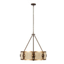Six Light Pendant<br /><span style="color:#4AB0CE;">Entrega: 4-10 dias en USA</span><br /><span style="color:#4AB0CE;font-size:60%;">PREGUNTE POR ENTREGA EN PANAMA</span><br />Collection: Button<br />Finish: Pearlized Antique Brass/Modern Gold