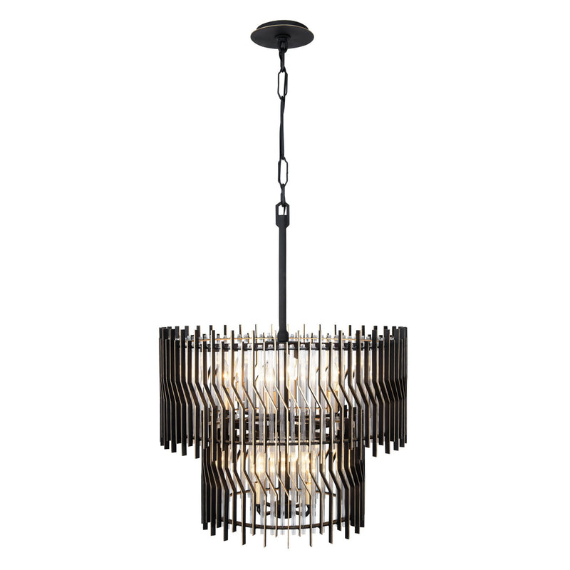 Ten Light Chandelier<br /><span style="color:#4AB0CE;">Entrega: 13-14 semanas en USA</span><br /><span style="color:#4AB0CE;font-size:60%;">PREGUNTE POR ENTREGA EN PANAMA</span><br />Collection: Park Row<br />Finish: Matte Black/French Gold