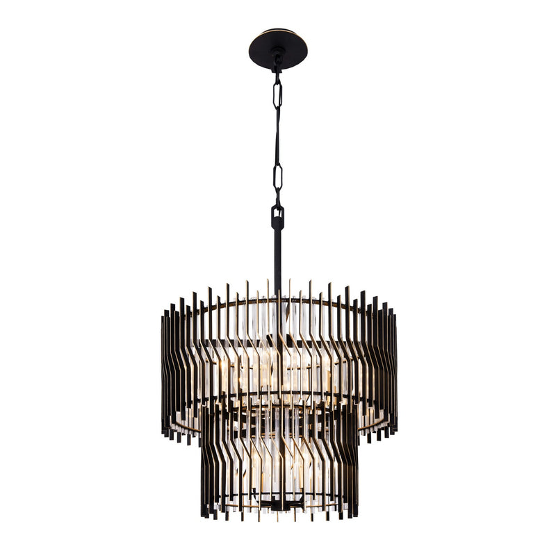 Ten Light Chandelier<br /><span style="color:#4AB0CE;">Entrega: 13-14 semanas en USA</span><br /><span style="color:#4AB0CE;font-size:60%;">PREGUNTE POR ENTREGA EN PANAMA</span><br />Collection: Park Row<br />Finish: Matte Black/French Gold