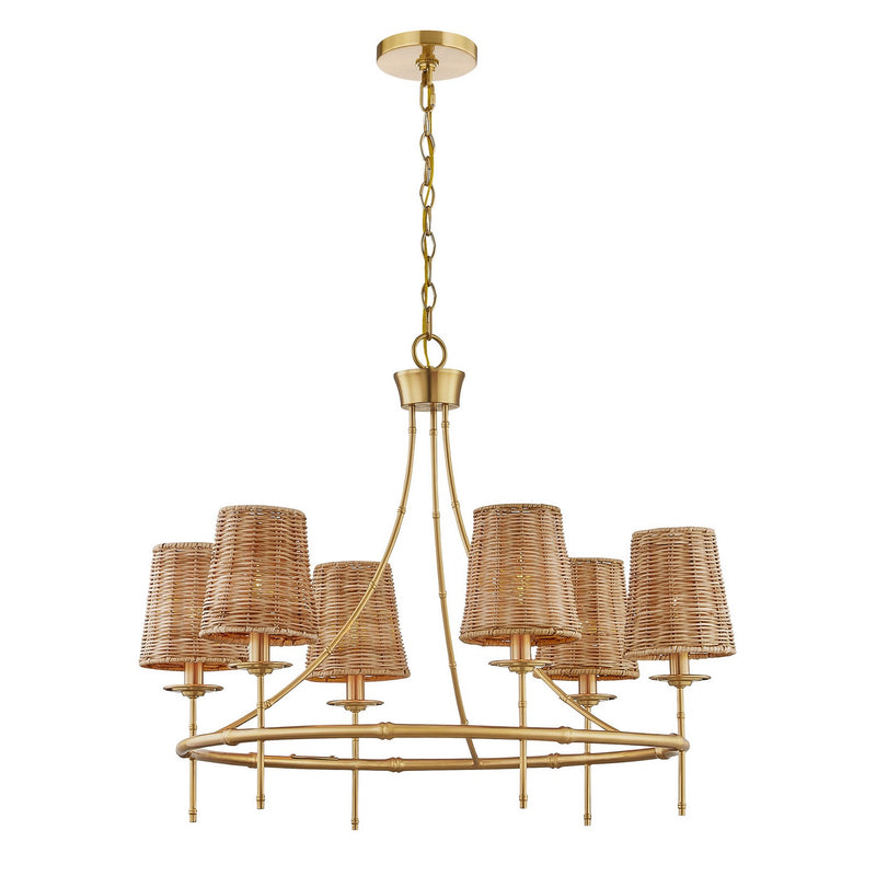 Six Light Chandelier<br /><span style="color:#4AB0CE;">Entrega: 4-10 dias en USA</span><br /><span style="color:#4AB0CE;font-size:60%;">PREGUNTE POR ENTREGA EN PANAMA</span><br />Collection: Ashbury<br />Finish: Warm Brass