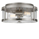 Two Light Flush Mount<br /><span style="color:#4AB0CE;">Entrega: 4-10 dias en USA</span><br /><span style="color:#4AB0CE;font-size:60%;">PREGUNTE POR ENTREGA EN PANAMA</span><br />Collection: Lumra<br />Finish: Brushed Nickel