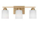 Three Light Bath<br /><span style="color:#4AB0CE;">Entrega: 4-10 dias en USA</span><br /><span style="color:#4AB0CE;font-size:60%;">PREGUNTE POR ENTREGA EN PANAMA</span><br />Collection: Vinton<br />Finish: Satin Brass