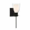 One Light Bath Sconce<br /><span style="color:#4AB0CE;">Entrega: 4-10 dias en USA</span><br /><span style="color:#4AB0CE;font-size:60%;">PREGUNTE POR ENTREGA EN PANAMA</span><br />Collection: Elowen<br />Finish: Dark Matte Black