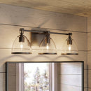 Three Light Vanity<br /><span style="color:#4AB0CE;">Entrega: 4-10 dias en USA</span><br /><span style="color:#4AB0CE;font-size:60%;">PREGUNTE POR ENTREGA EN PANAMA</span><br />Collection: Wynnfrost<br />Finish: Rustic Gun Metal