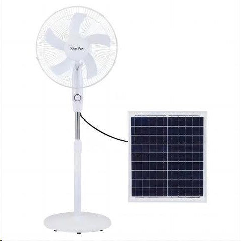 ABANICO DE PIE SOLAR 16", 3 VELOCIDADES, CON LUZ NOCTURNA,  15W PANEL SOLAR 9V/12W AC ADAPTADOR, 110-240V, 50-60HZ, BAT.12000MAH, ACABADO BLANCO.