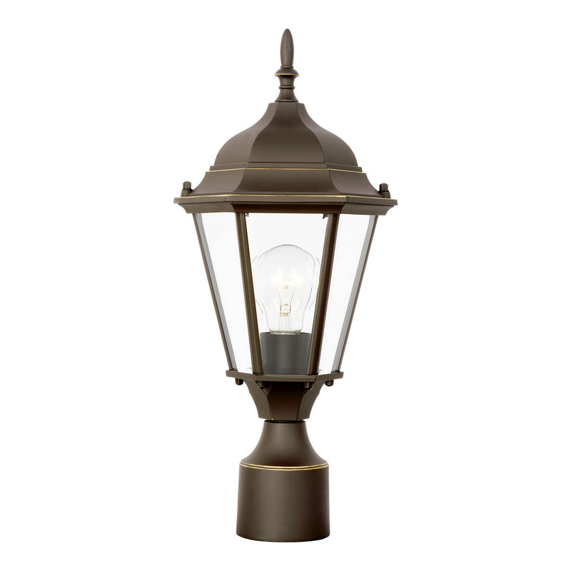 One Light Outdoor Post Lantern<br /><span style="color:#4AB0CE;">Entrega: 4-10 dias en USA</span><br /><span style="color:#4AB0CE;font-size:60%;">PREGUNTE POR ENTREGA EN PANAMA</span><br />Collection: Bakersville<br />Finish: Antique Bronze