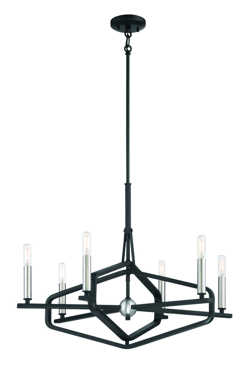 George Kovacs - P1495-712 - Six Light Chandelier - Traveler - Sand Coal & Brushed Nickel