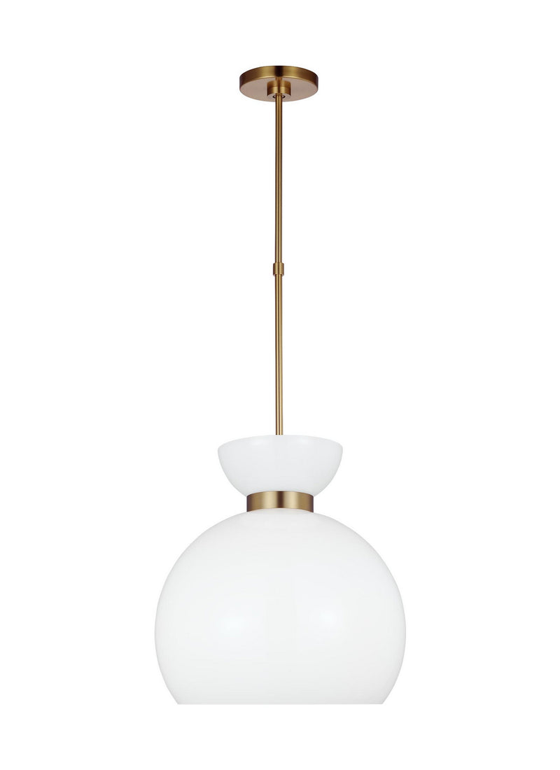 One Light Pendant<br /><span style="color:#4AB0CE;">Entrega: 4-10 dias en USA</span><br /><span style="color:#4AB0CE;font-size:60%;">PREGUNTE POR ENTREGA EN PANAMA</span><br />Collection: Londyn<br />Finish: Burnished Brass with Milk White Glass