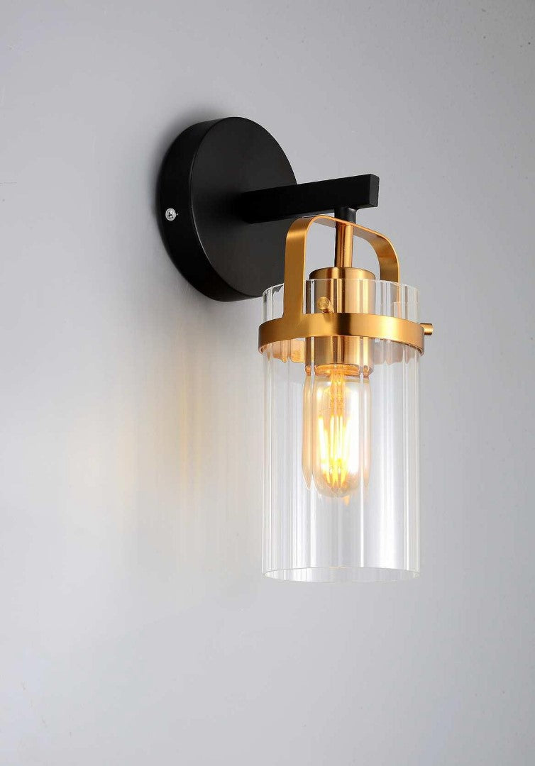 APLIQUE DE PARED MODERNO MARCA HOME DELIGHT CON CUERPO NEGRO MATE Y GOLD ACCENT , PARA 1 X E27 LED NO INCLUIDO