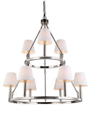 LÁMPARA DE TECHO CHANDELIER COLGANTE FOCO 9XE27, ACABADO SATIN NICKEL.