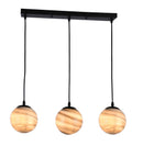 LÁMPARA DE TECHO COLGANTE 3XE27 40W (NO INCLUIDOS) DIMENSIONES L-550MM H-1150MM ACABADO COLOR NEGRO Y VIDRIO COLOR BEIGE