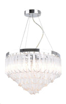 LÁMPARA DE TECHO COLGANTE DECORATIVA 5XG9 (NO INCLUIDO) 100-240V/50-60HZ, ACABADO CHROME PLATING + ACRILICO CLARO.