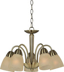 LÁMPARA DE TECHO COLGANTE MARCA HOME DELIGHT ACABADO ANTIQUE BRASS CON 5 COPAS FROSTED MURANO PARA FOCOS E27 (NO INCL)   D-460MM X H300MM