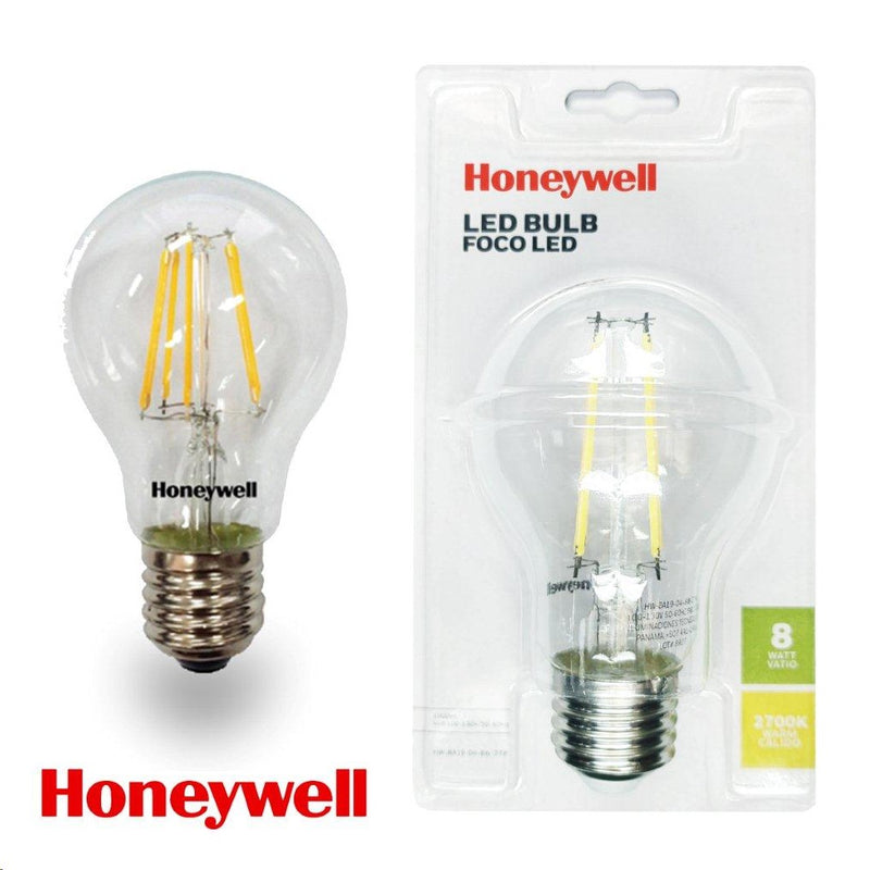 FOCO LED FILAMENTO DE 8W, TONALIDAD DE 2700K (CALIDA) 1055LM, 100-130V/50-60HZ, PF >0.5, CRI>80, MARCA HONEYWELL.