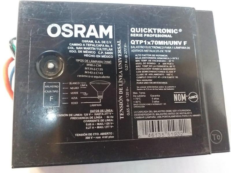 TRANSFORMADOR ELECTRÓNICO 1X70MH/ UNV. PARA USO DE EXTERIOR /120-277V