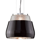 LÁMPARA COLGANTE MODERNA, ACABADO NEGRO BRILLANTE Y CROMO, CON PANTALLA DE VIDRIO, 1 X E27,