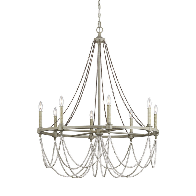 Eight Light Chandelier<br /><span style="color:#4AB0CE;">Entrega: 4-10 dias en USA</span><br /><span style="color:#4AB0CE;font-size:60%;">PREGUNTE POR ENTREGA EN PANAMA</span><br />Collection: Beverly<br />Finish: French Washed Oak / Distressed White Wood