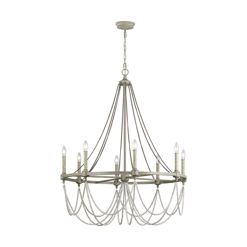 Eight Light Chandelier<br /><span style="color:#4AB0CE;">Entrega: 4-10 dias en USA</span><br /><span style="color:#4AB0CE;font-size:60%;">PREGUNTE POR ENTREGA EN PANAMA</span><br />Collection: Beverly<br />Finish: French Washed Oak / Distressed White Wood