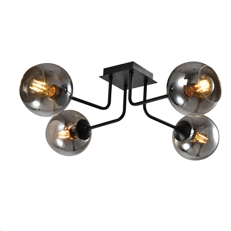 LÁMPARA TECHO MODERNA DECORATIVA 4XE27-40W (NO INCLUIDOS)  VIDRIO TRASNSPARENTE+ NEGRO MATE.