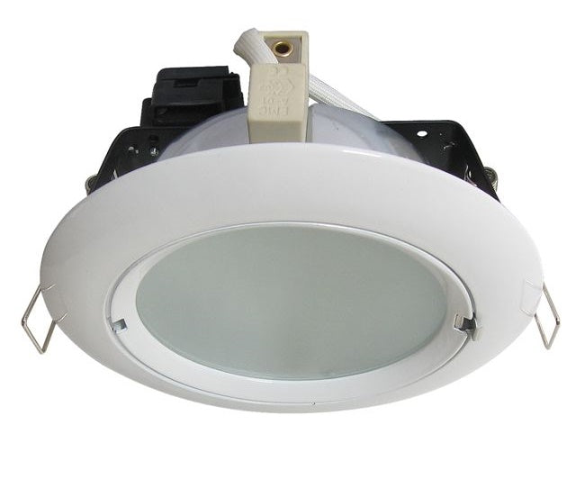 SPOT EMPOTRABLE EN ALUMINIO CON VIDRIO FROSTED TEMPLADO, PARA FOCO (NO INCLUIDO) EN  HQI-LED O EN  HQI-MH 70W , ACABADO EN COLOR BLANCO