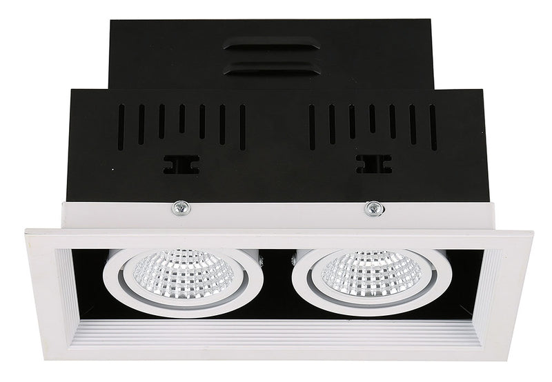 SPOT DE TECHO  EMPOTRABLE DE 2X7W ACABADO EXTERNO BLANCO MATE CON INTERIOR NEGRO MATE ES DIRECCIONABLE Y AJUSTABLE LUZ BLANCA (6000K)