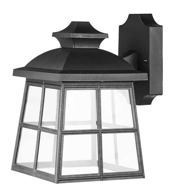 LÁMPARA DE PARED EXTERIOR  UTILIZA 1XE27 60W (NO INCLUIDO)  IP44, 110/277V, ACABADO NEGRO ABS, RESISTENTE A LA INTEROERIE, RAYOS UV, SOL, LLUVIA, NO SE RALLA.